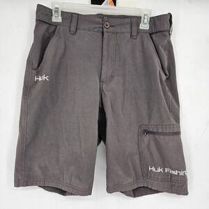 Huk Fishing Shorts Mens Medium Gray Cargos Utility Zip Outdoor Performance
